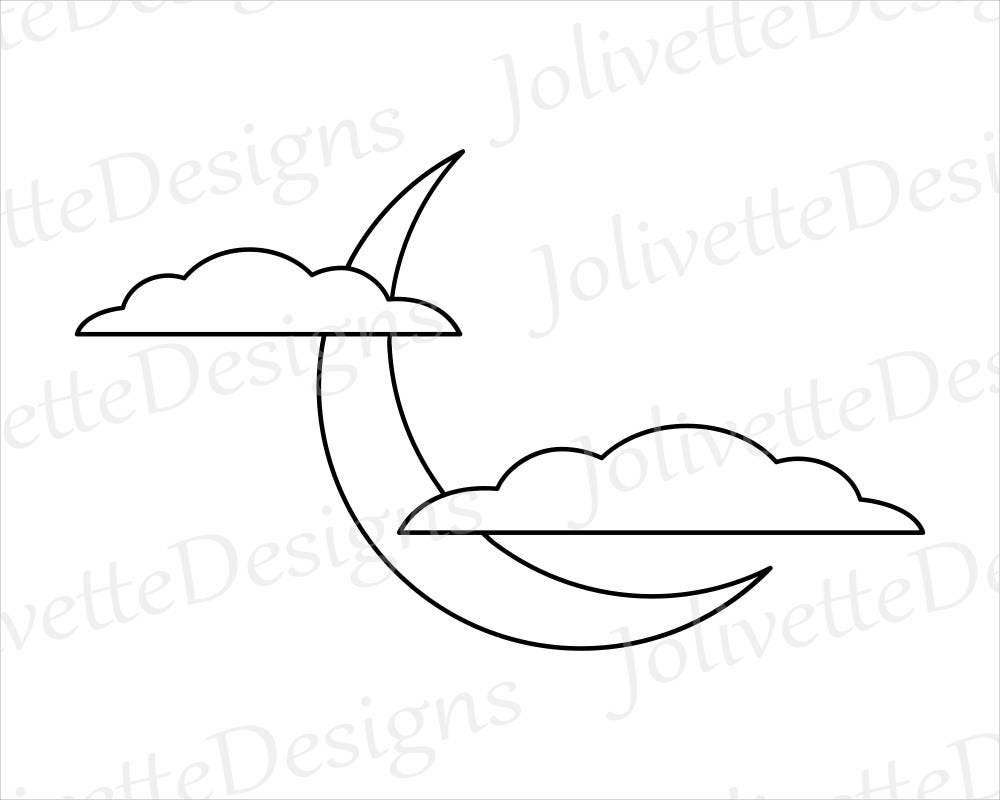 Crescent Moon Cloud Clouds Night Sky Clip Art Clipart Etsy