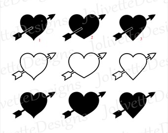 Heart, Arrow, Valentine, Love, Valentine's Day, Clip Art, Clipart, Design, Svg Files, Png Files, Eps, Dxf, Pdf, Silhouette, Cricut, Cut File