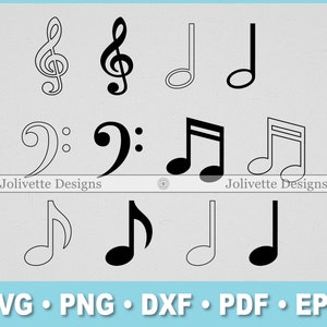 Muzieknoten, Opmerking, Solsleutel, Bas, Kwartaal, Achtste, Half, Illustraties, Clipart, Ontwerp, Svg-bestand, Png, Eps, Dxf, Pdf, Silhouet, Cricut,