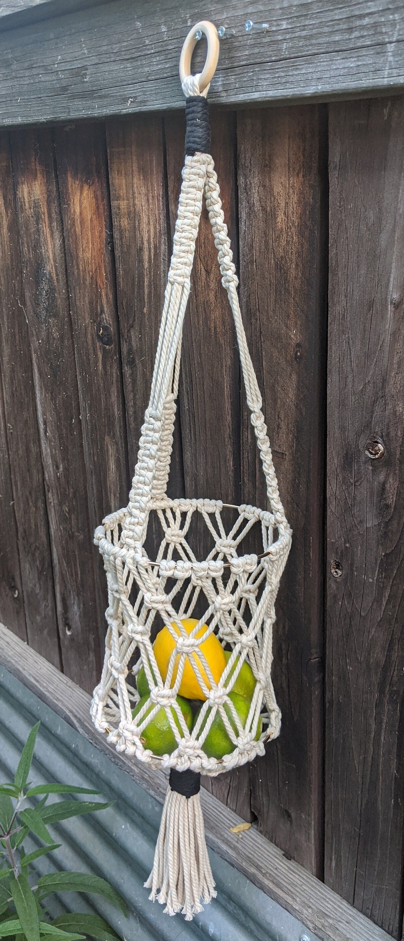 macrame hanging toy basket