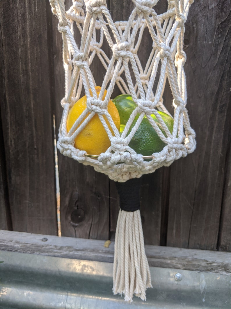 macrame hanging toy basket