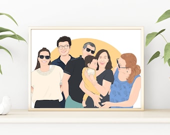 Custom Family Portrait, Family Picture, Group Illustration, Holiday Portrait, Personalized Gift, Family Illustration, Family Gift Idea