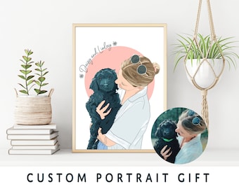 Custom Portrait Drawing, Personalised Christmas Gift, Portrait from Photo, Custom Illustration, Drawing with Pet, Unique Portrait Gift