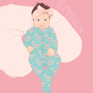 Baby Portrait, Custom Christmas Gift Portrait, Newborn Baby Gift Idea, Custom Drawing, Portraiture, Child Gift Idea image 3