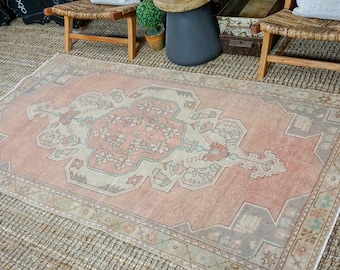 Medium Wool Anatolian Rug Kitchen Rug Boho Rug Entryway Carpet Beige Turkish Area Rug 4x7 Oushak Rug 4x7 Vintage Rug Bedroom Rug