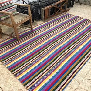 5 x 9 Striped Vintage Kilim Flatweave Carpet Filikli Turkish Kilim 60&#39;s