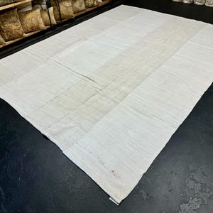8’6 x 11’5 MCM Vintage Organic Hemp Rug Off White Flatweave Kilim