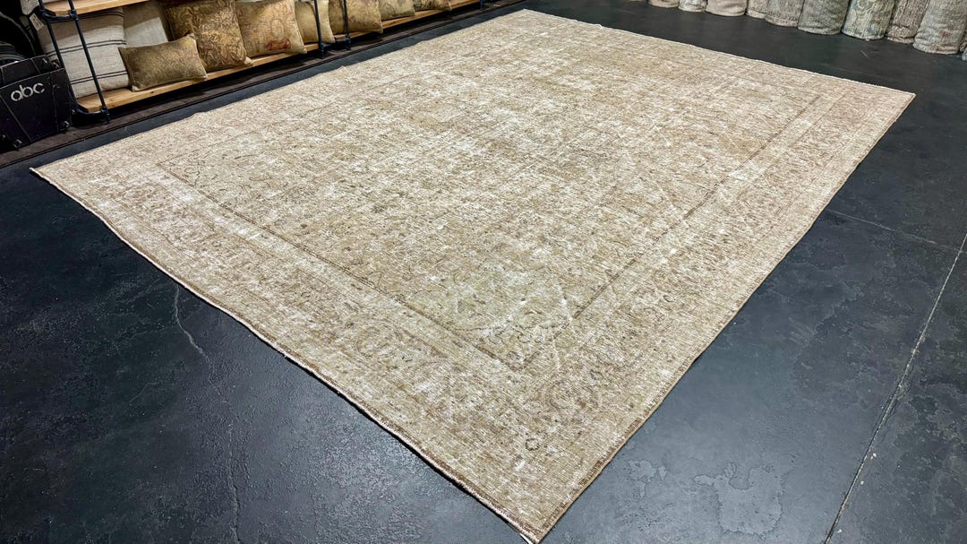 Sage Muted Rug 9’8 X 12’7 Classic Vintage Rug Muted Greige , Light Brown & Sage Green ...
