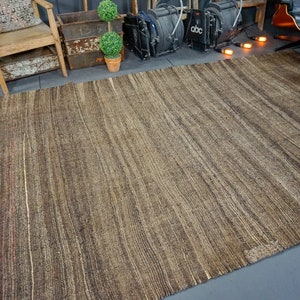 6&#39; x 11&#39; Turkish Kilim Rug MCM Brown Tweed Vintage Chadur Flatweave Carpet 70&#39;s Scandinavian Style