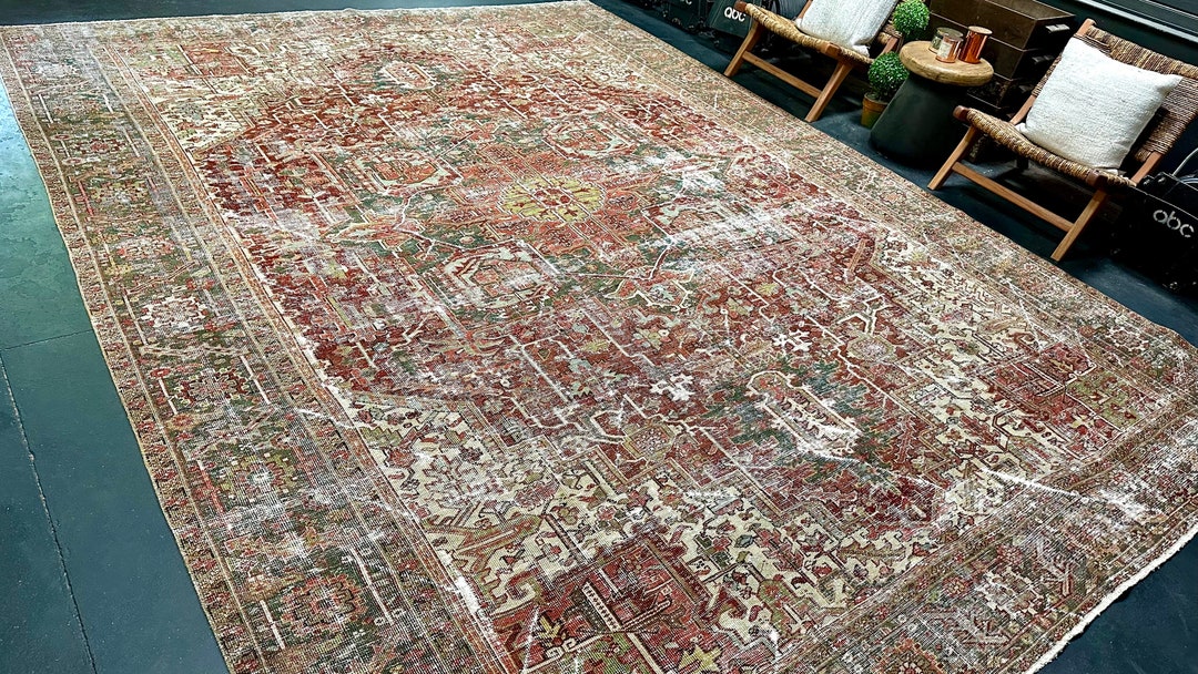 10’5 X 14’ Classic Vintage Rug Muted Slate, Wine, Fog & Green - Etsy