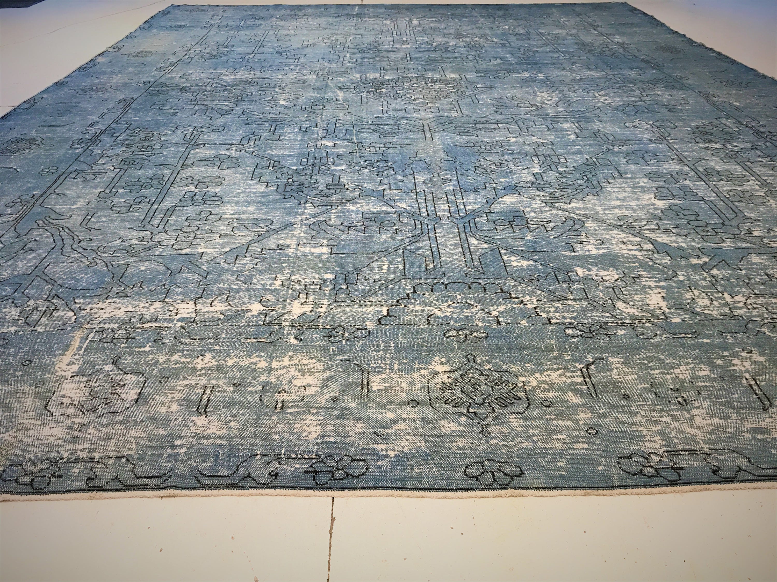 Antique Persian Rug Large Carpet Vintage Heriz Antique Persian Rug Large Carpet Vintage Heriz Distressed Blue 13 X17 Faded Overdyed Free Domestic