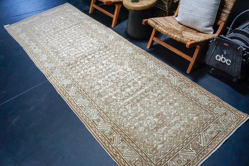 35 X 109 Vintage Runner Muted Light Brown Sage and Cream Etsy