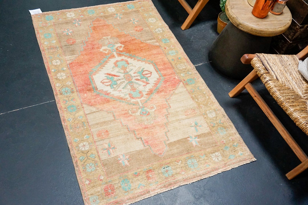 3'1 X 5'1 Antique Turkish Rug Camel, Salmon + Teal - Etsy 3'1 X 5'1 Antique Turkish Rug Camel, Salmon + Teal - Etsy
