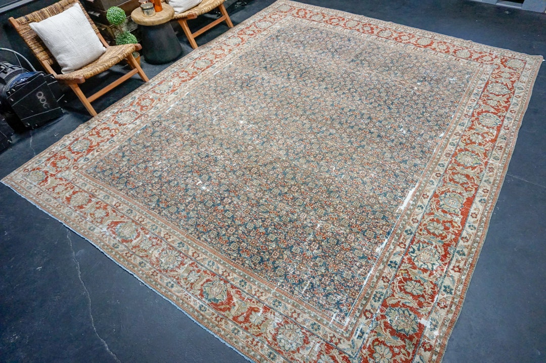 10’ X 12’5 Classic Antique Rug Muted Blue, Wine, Taupe & Gray SB - Etsy