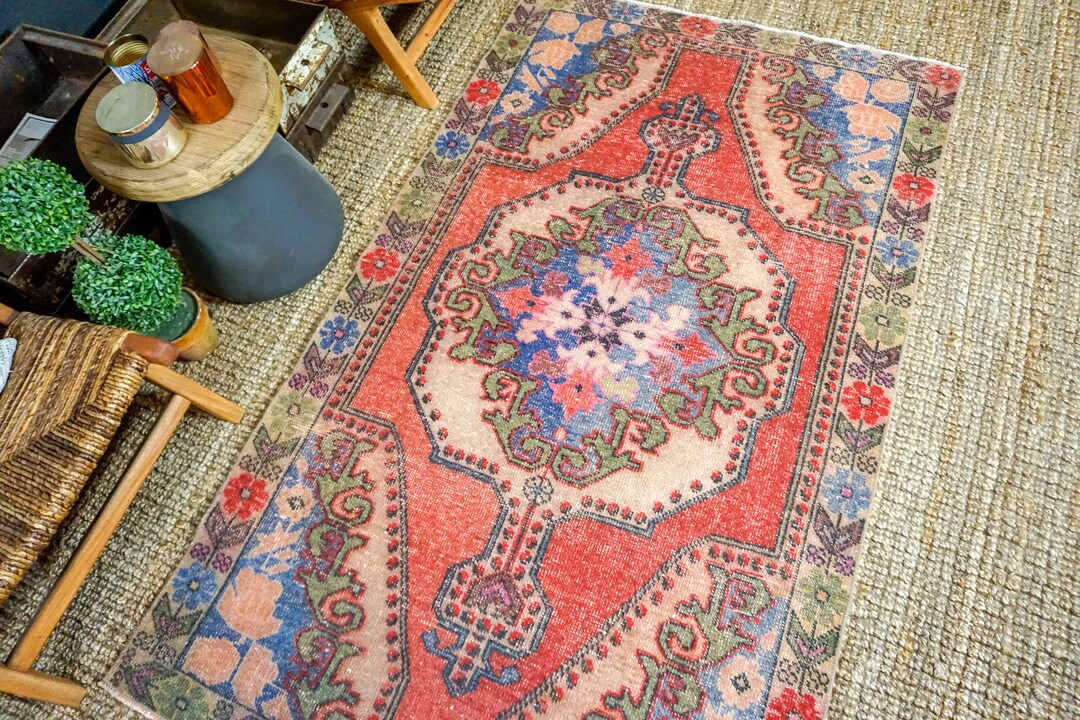 4'1 X 6' 10 Vintage Turkish Oushak Carpet Muted Watermelon