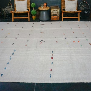 8’9 x 11’3 MCM Vintage Organic Hemp Rug Off White Flatweave Kilim