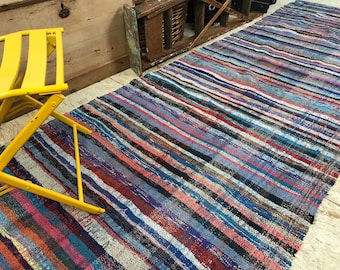 3’7 x 11 Turkish Kilim Runner Chaput Kilim from the 60's Large Colorful Plaid Rug Runner MCM