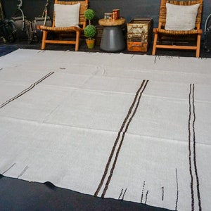 9’ x 10’7 MCM Vintage Organic Hemp Rug Off White Flatweave Kilim