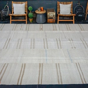 10’ x 11’10 Vintage Organic Hemp Rug Off White Flatweave MCM Kilim