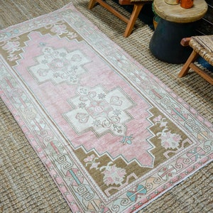 3’8 x 7’ Vintage Oushak Rug Muted Pink + Bronze