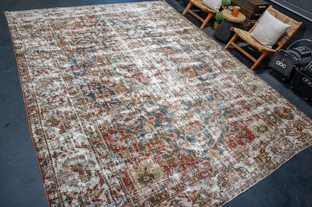 10’ X 13’ Classic Vintage Rug Muted Blue, Wine & Green - Etsy
