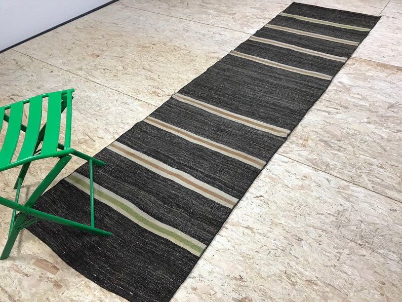 Black And White Runner Mcm 3 X 10 Minimalist Scandinavian Vintage Turkish Kilim Runner From The 60 S