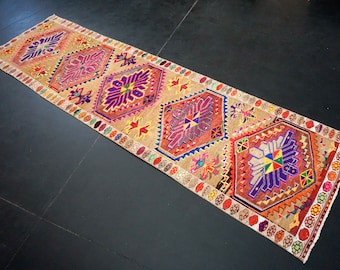 3'5 x 12'3 Bright Colorful Turkish Runner MCM 1960's Handmade