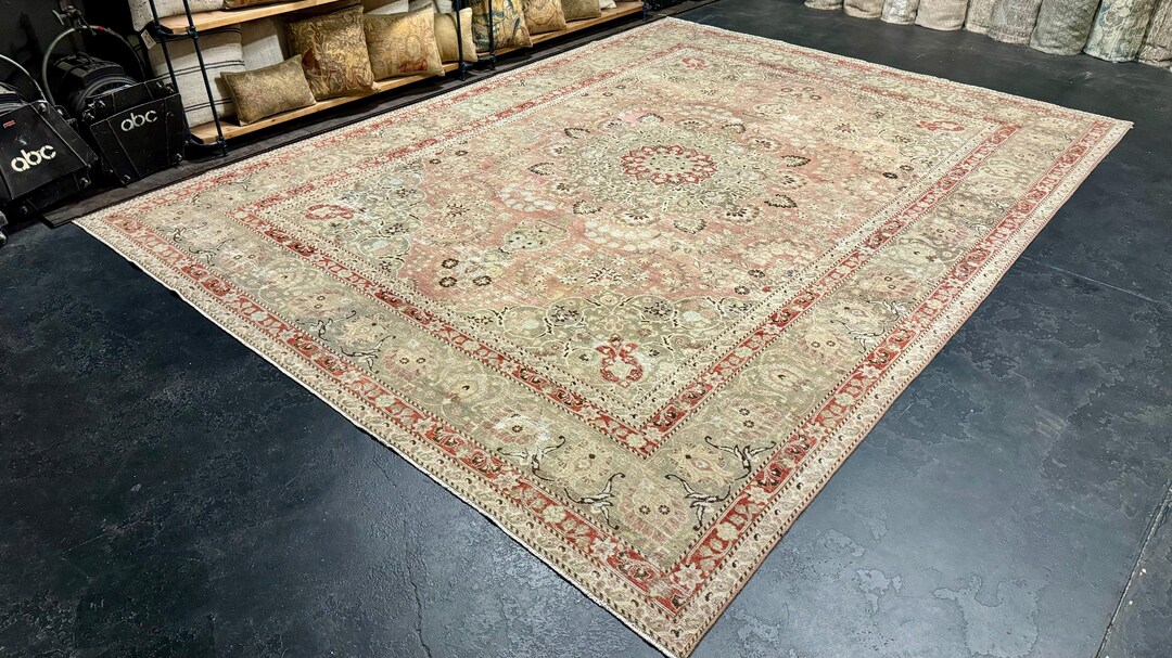 Sage Muted Rug 9’8 X 13’1 Classic Vintage Rug Muted Greige, Burnt Orange and Sage - Etsy