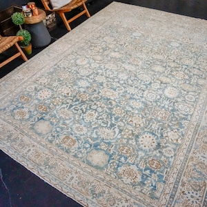 8’10 x 12’3 Classic Vintage Rug Muted Blue, Brown + Beige Carpet 3825