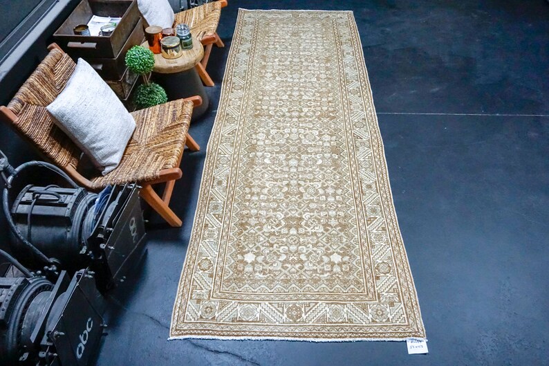 35 X 109 Vintage Runner Muted Light Brown Sage and Cream Etsy