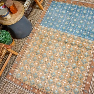 3’8 x 5’9 Mid Century Turkish Anatolian Rug Blue and Brown Vintage 60’s