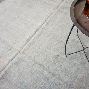 Hemp Kilim 7 x 8 Scandinavian Style MCM Slate Gray Pure Organic Hemp Vintage Turkish Flatweave Rug 70&#39;s
