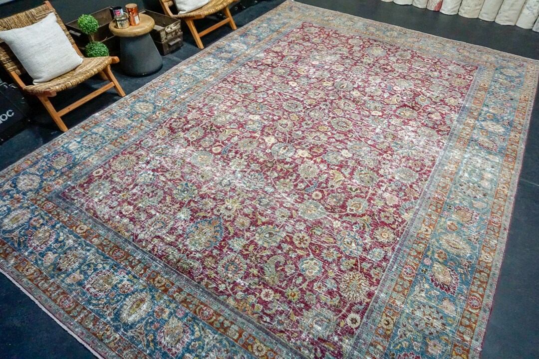 10’5 X 15’ Classic Vintage Jewel Tone Rug Wine and Turquoise 60’s ...