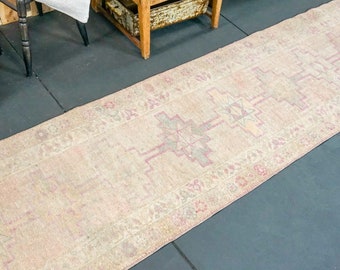 3 x 10 Vintage Turkish Runner Blush, Pink and Cream Beige