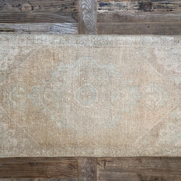 1’8 x 2’9 Vintage Oushak Rug  Muted Light Camel, Greige & Blue-Gray