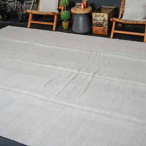 10 x 12 MCM Vintage Organic Hemp Rug Off White Flatweave Kilim SB