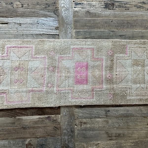 1’3 x 3’4 Antique Kars Rug Muted Camel Beige, Gray + Pink