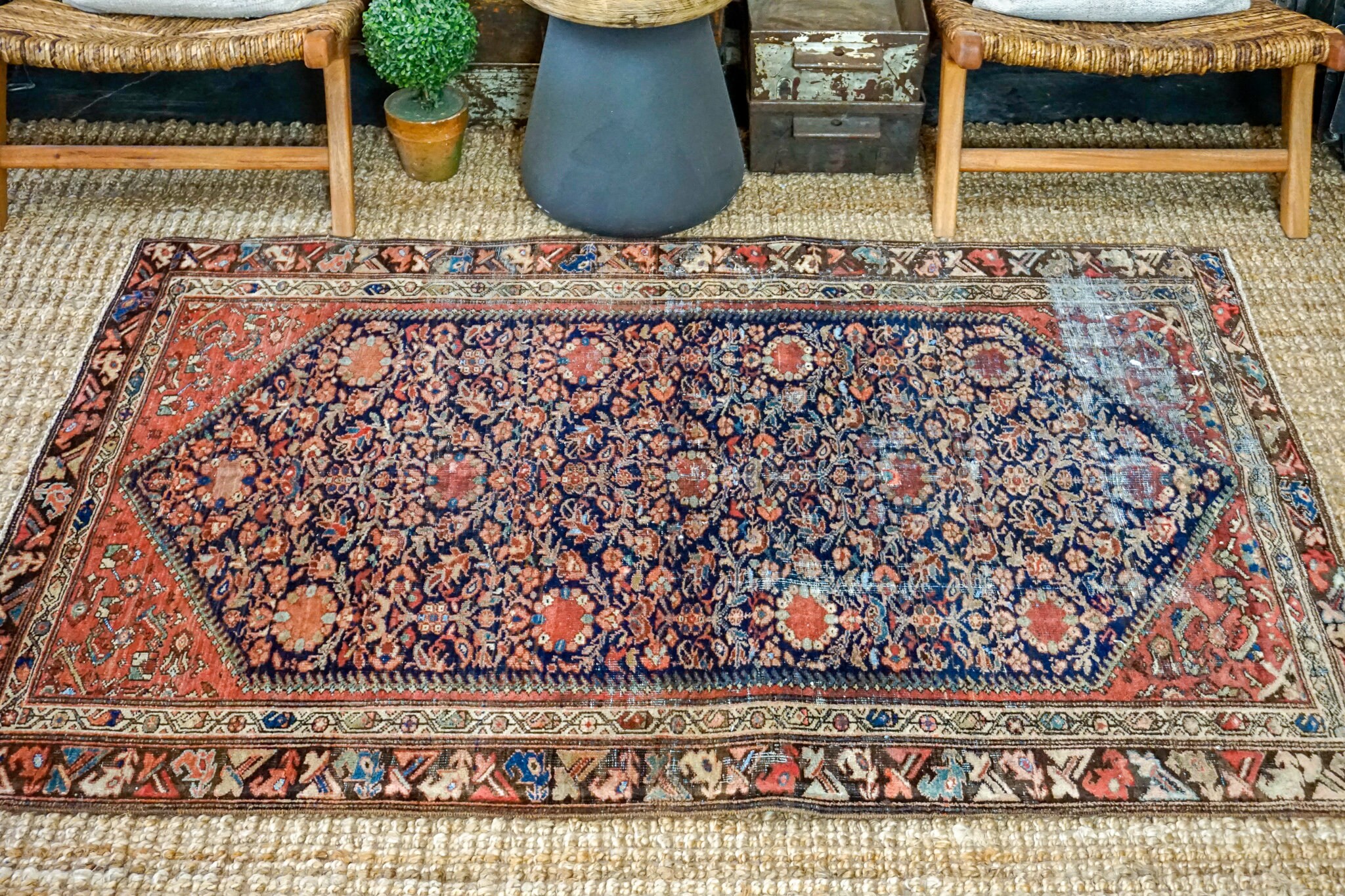 43 X 61 Classic Vintage Rug Muted Dark Navy Blue Blush Etsy UK