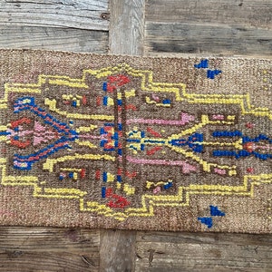 1’3 x 2’11 Antique Kars Rug Muted Camel Beige + Blue & Yellow