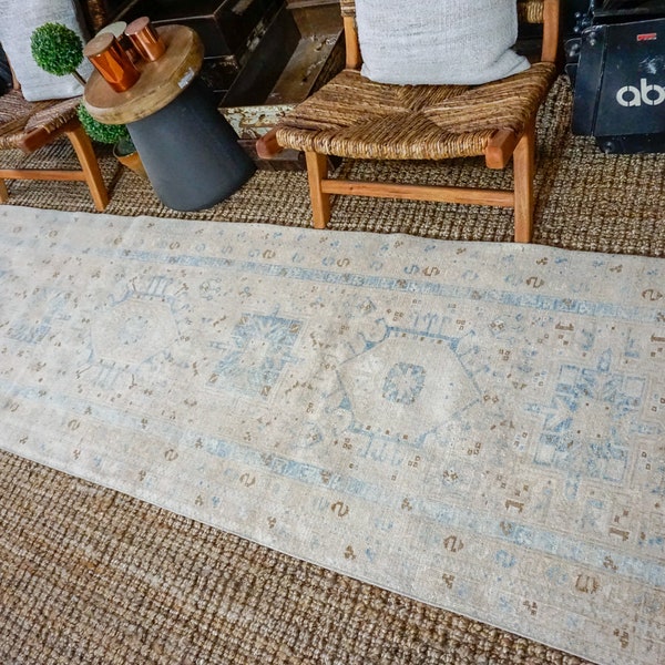 3’ x 10’7 Vintage Runner Muted Beige + Blue