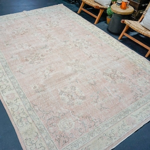 7’ x 10’10 Vintage Oushak Rug Muted Pink & Beige