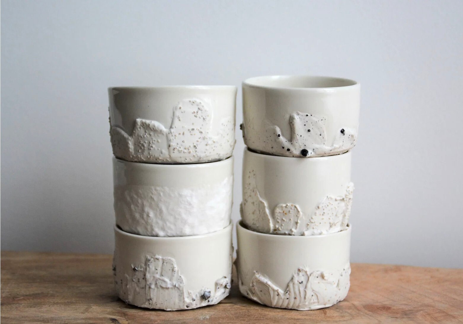 Lot de 6 Tasses Blanches à Expresso en Porcelaine Émaillée, Style Gourmand et Texturée, Contrastée,