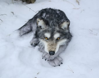 realistic wolf plush etsy