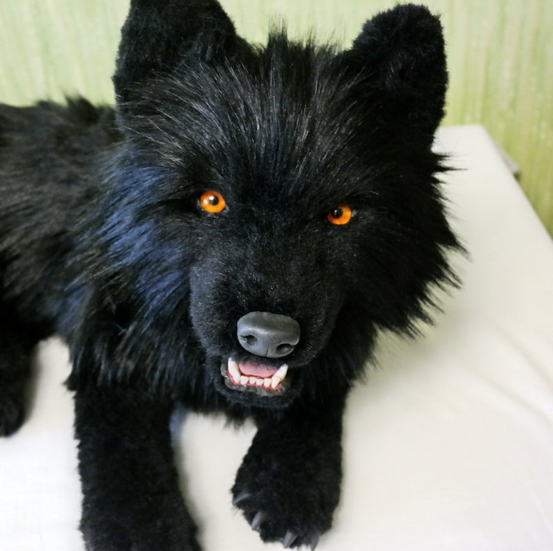 Realistic plush black wolf Pet portrait plush Collectible pet | Etsy