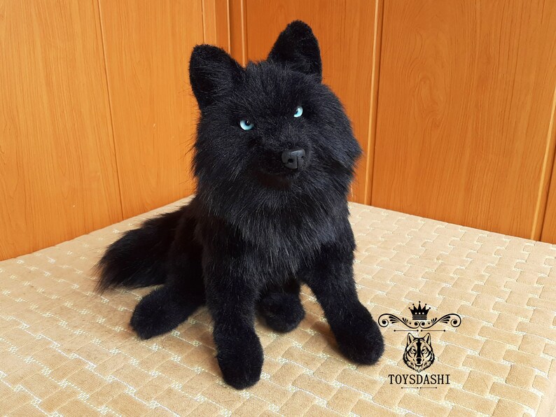 Realistic plush black wolf toy Custom Collectible pet toy | Etsy