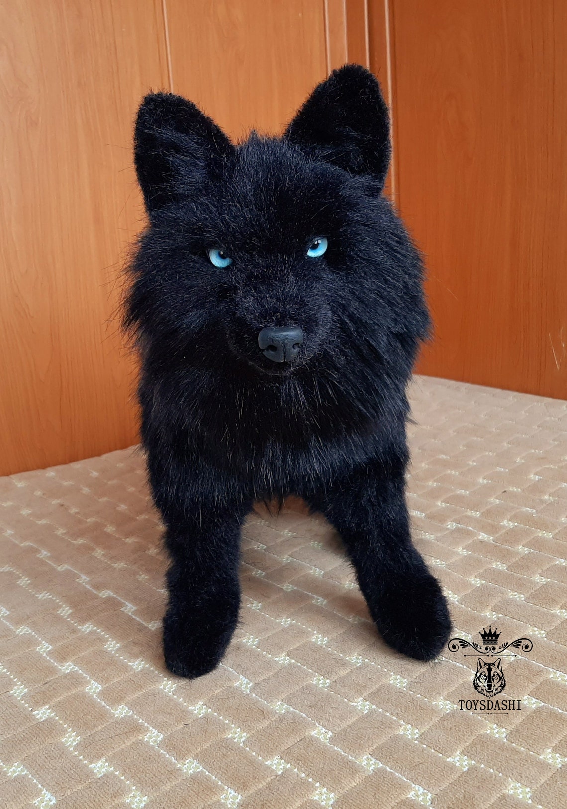Realistic plush black wolf toy Custom Collectible pet toy Etsy