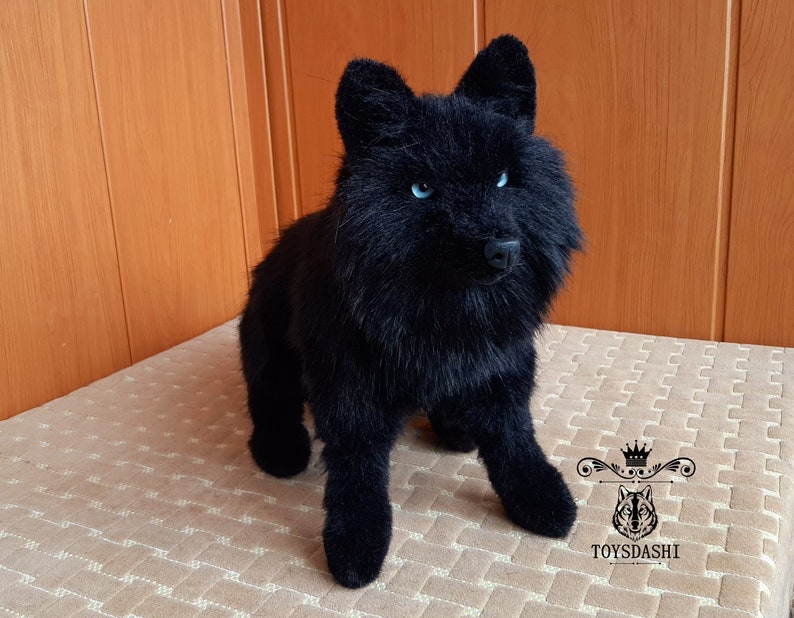 Realistic plush black wolf toy Custom Collectible pet toy Etsy
