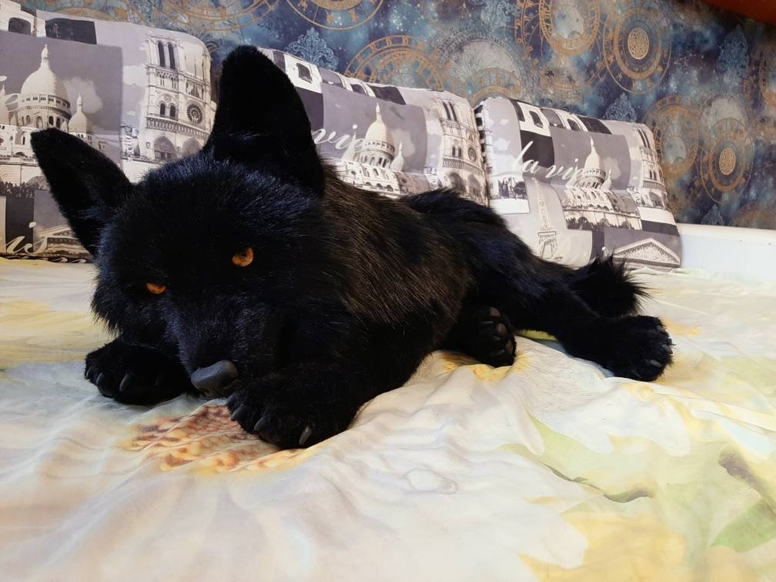 Realistic black plush toy wolf custom wolf portrait plush | Etsy