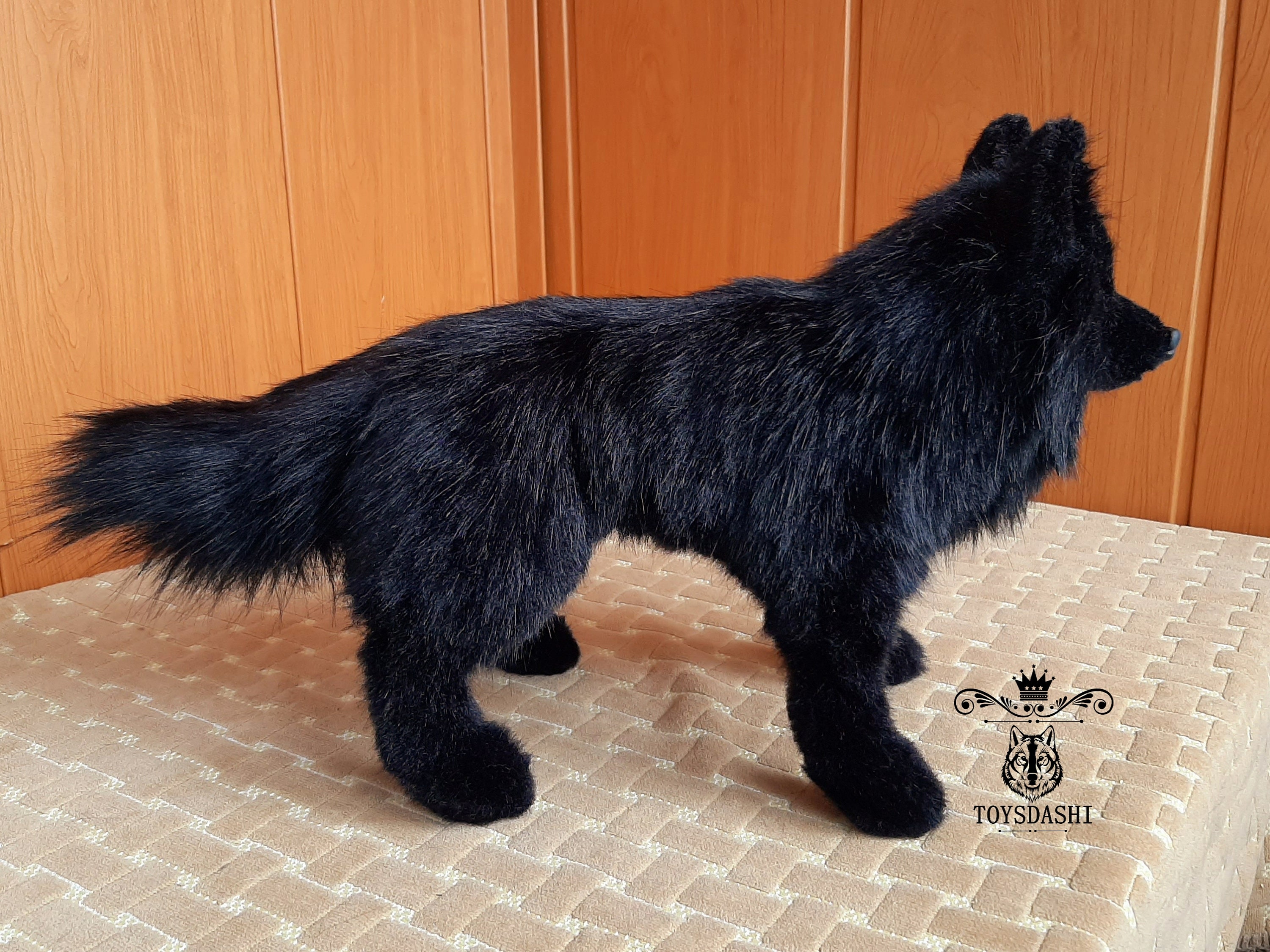Realistic Plush Black Wolf Toy Custom Collectible Pet Toy Etsy