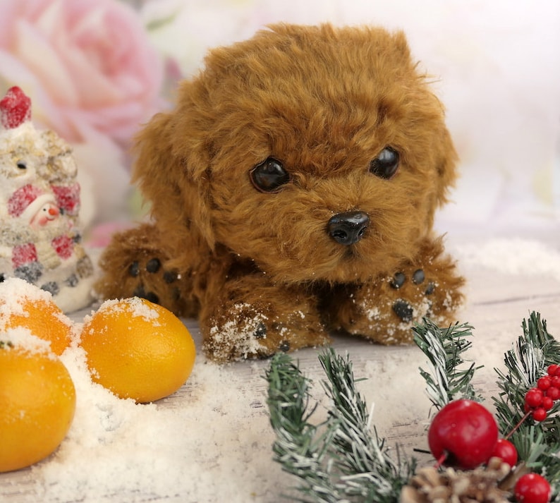 Realistic plush poodle puppy Pet portrait Collectible pet toy Replica